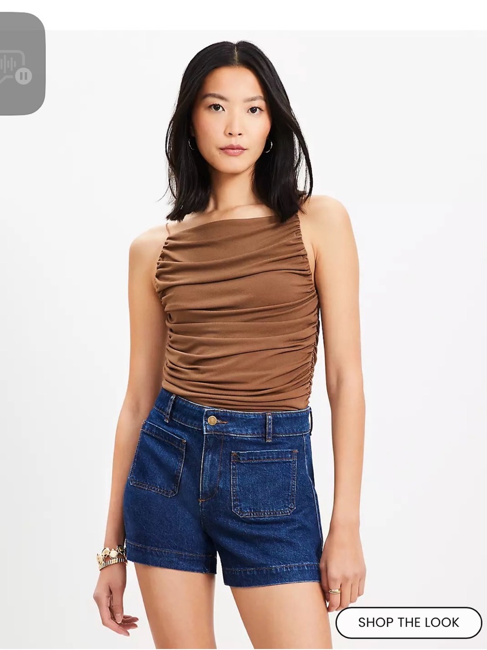 Ruched Apron Neck NWT Tank Top - Brown